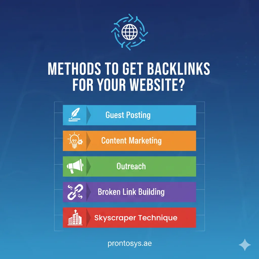 Methods to get backlinks for your website guide by prontosys best seo agency in dubai