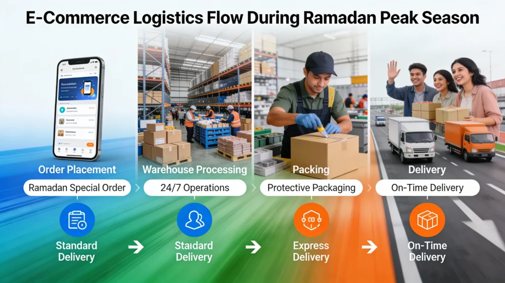 showing e-commerce logistics flow during Ramadan peak season