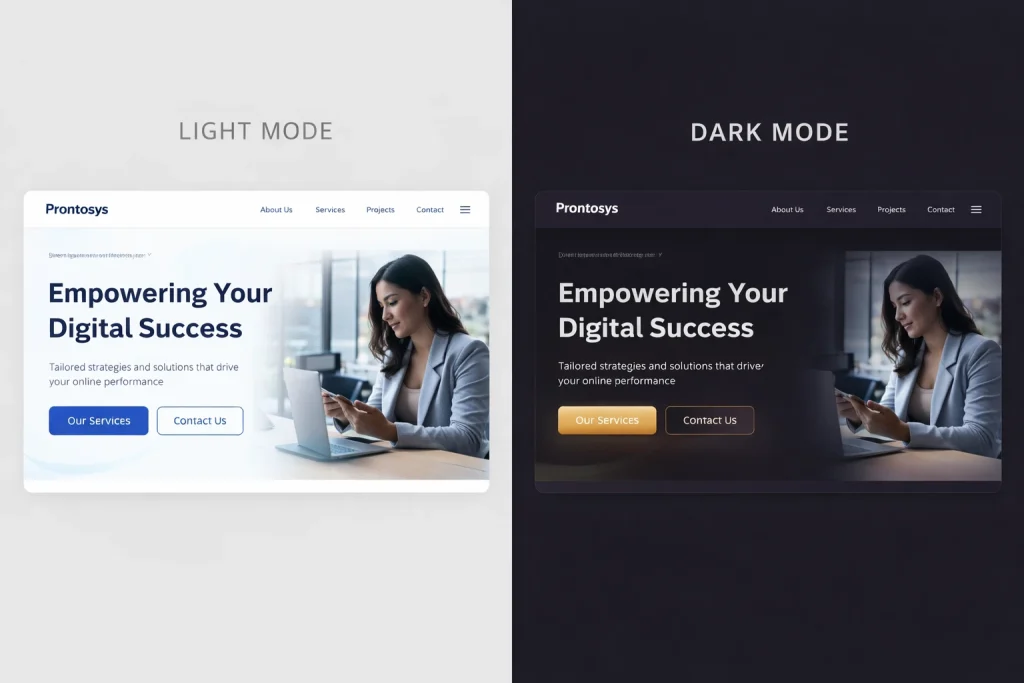 Dark mode vs light mode website design comparison — UI/UX trends 2026 for UAE websites

