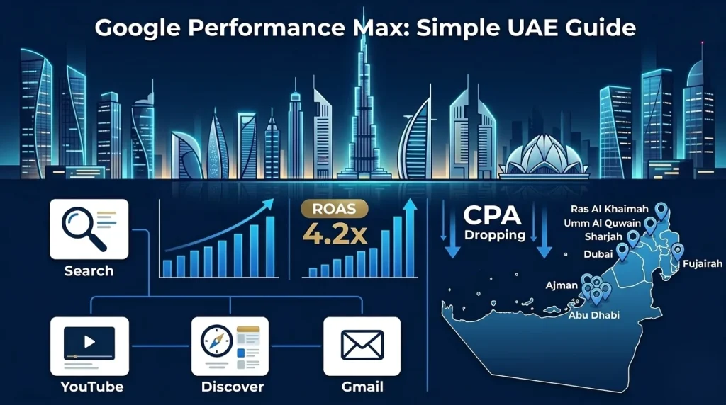 Google Ads Performance Max driving business growth across Dubai, Sharjah, Ajman, Fujairah, Ras la khaimah, Umm al quwain and Abu Dhabi UAE markets