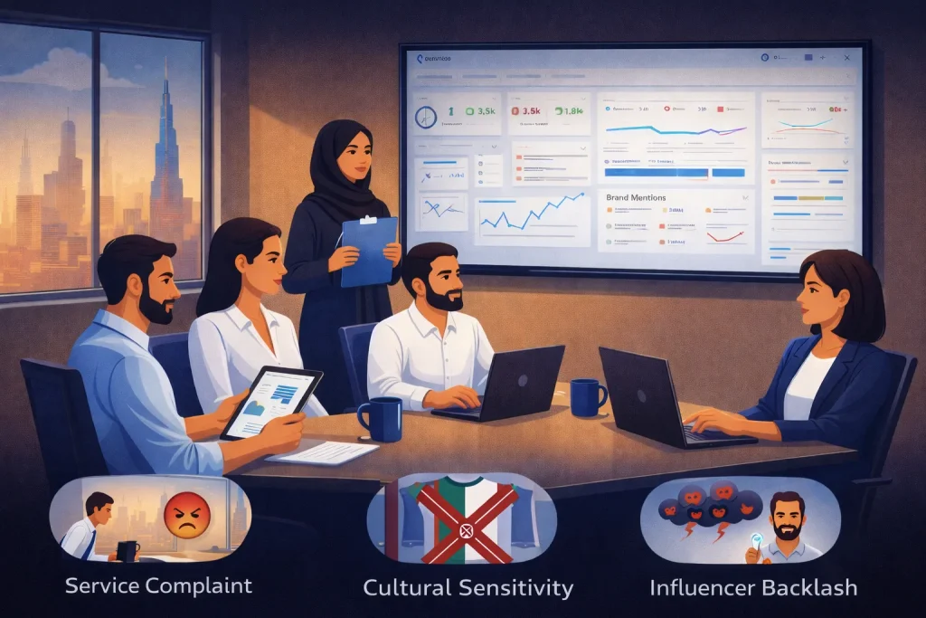 Prontosys social media agency Dubai team monitoring brand reputation and crisis management