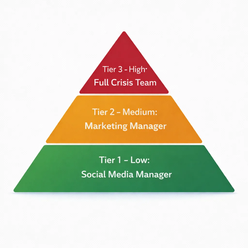 Three-tier social media crisis severity framework pyramid for Dubai and UAE businessesx