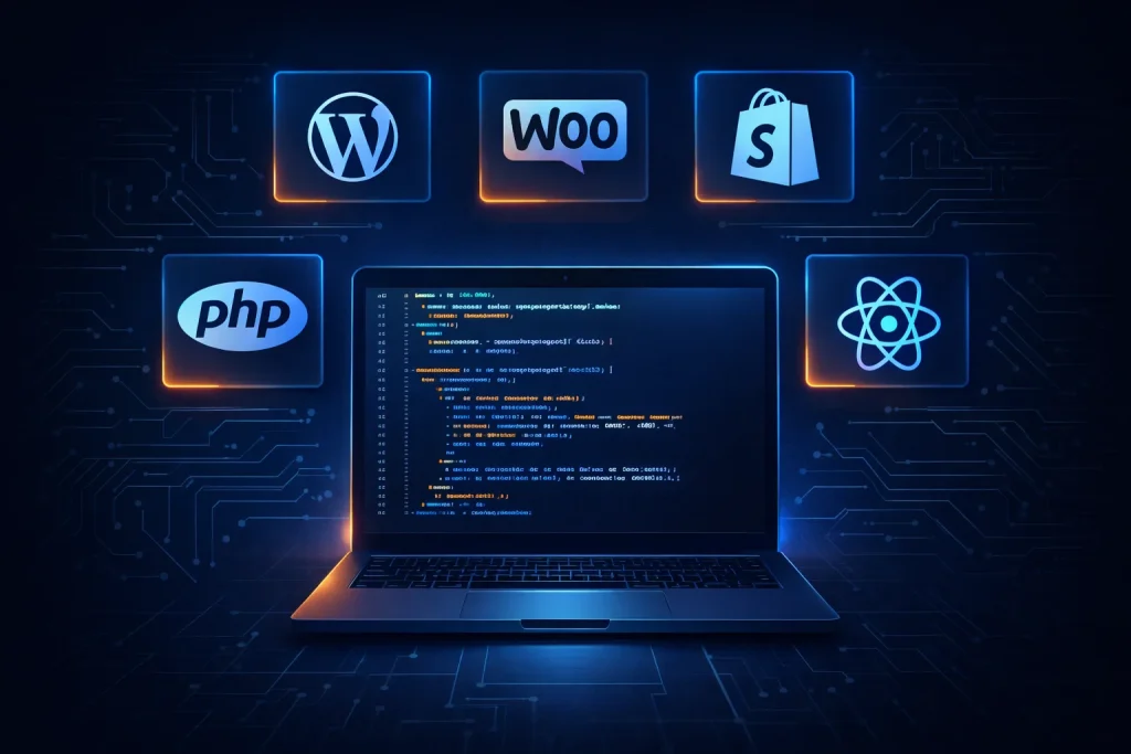 Website development tech stack — WordPress, WooCommerce, Shopify — ProntoSys Dubai